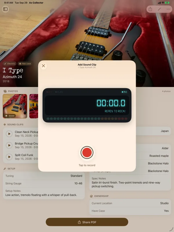 Ax Collector recording a sound clip on iPad